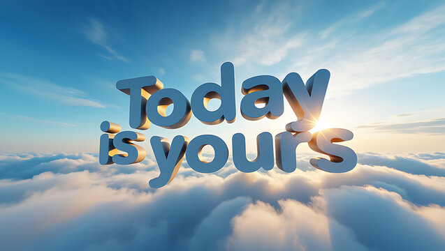 Inspirational 3d text above clouds at sunrise