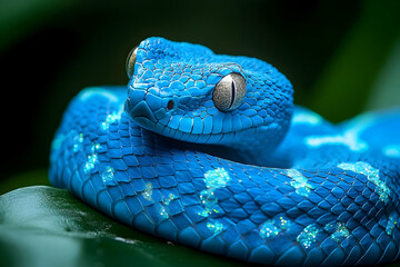 Fototapeta premium Close-up of a vibrant blue snake.