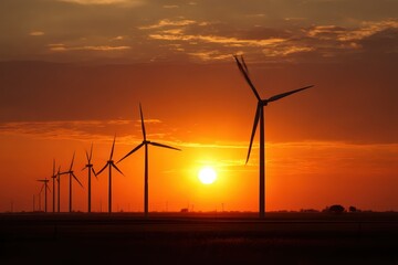 wind turbine farm sundown
