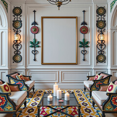 A luxurious and elegantly designed living room with a clear influence of modern interior aesthetics