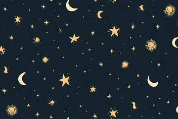 Celestial pattern with moons stars suns