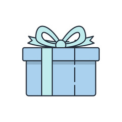 Light blue gift box with a lighter blue ribbon and bow, symbolizing a present or celebration