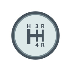 H-pattern manual car gear shift knob icon with 3R and 4R markings