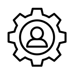 User profile or skill settings icon with a person symbol inside a gear, black outline