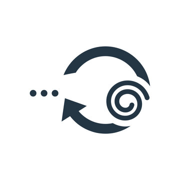 Process or iteration icon with an arrow, ellipsis, and spiral, representing cycle or transformation
