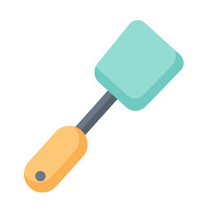 Kitchen spatula or turner with a teal head and yellow handle, for cooking or flipping food