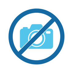 No cameras or photography prohibited sign with a blue camera icon crossed out in a circle