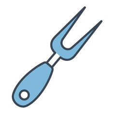 Blue carving fork with a dark blue handle, kitchen utensil for meat or roasting