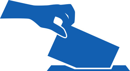 An image of silhouette of hand putting voting paper in the vote ballot box . Election day. Vector illustration. Transparent background