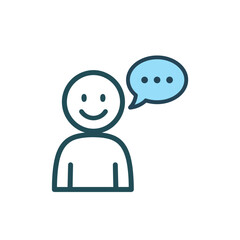 Person icon with a speech bubble, representing opinion, comment, chat, or user feedback