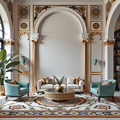 Elegant Classic Living Room Interior with Ornate Furniture and Wall Decor