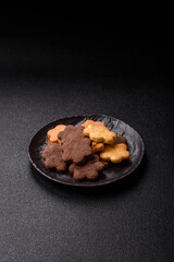 Sweet crispy biscuit with cocoa flavor, baking at home. Biscuit as a dessert