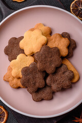 Sweet crispy biscuit with cocoa flavor, baking at home. Biscuit as a dessert
