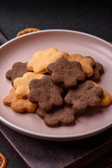 Sweet crispy biscuit with cocoa flavor, baking at home. Biscuit as a dessert