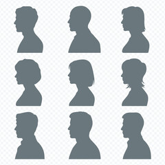 Side profile avatar silhouette collection of men and women for user icons