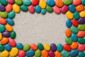 Colorful Pebbles Frame on Light Gray Terrazzo Background