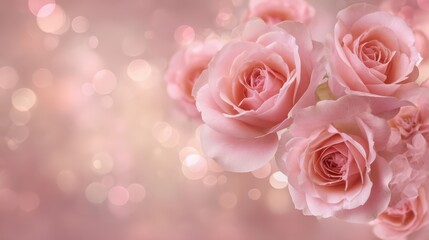 Delicate pink roses on a soft bokeh background.