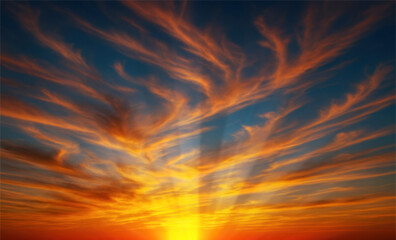 Fototapeta premium Fiery sunrise with dramatic wispy clouds