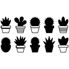 Cactus Icon Set Vector Design on White Background.