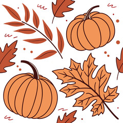 Seamless Autumn Leaves Pattern Design. Colorful Autumn Leaves Repeat Pattern. Fall Season Leaves Pattern Illustration. Hand Drawn Autumn Leaves Pattern. Autumn Foliage Seamless Pattern Art