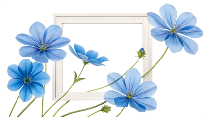 blue flowers frame and petals isolated on white background PNG. AI GENERATED