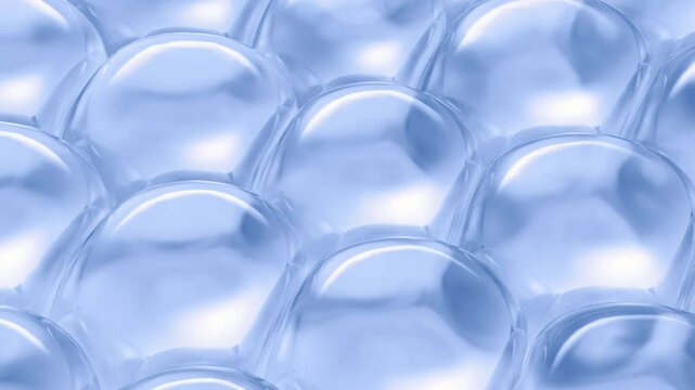 Blue serum bubbles form a compact skin barrier layer in beauty care concept.