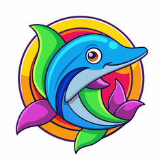 Naklejka premium Colorful Dolphin Logo Dynamic Shapes vector illustration