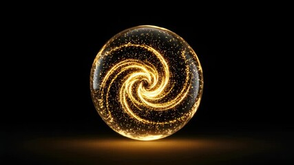 Abstract background with golden spiral light effects inside crystal ball animation - Powered by Adobe