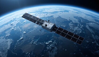 Global Communications: Satellite Orbiting Stylized Earth
