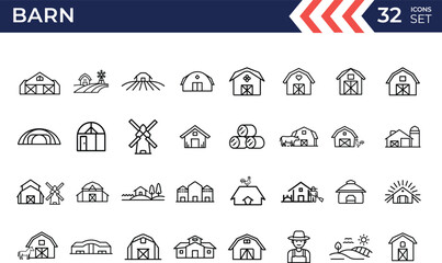 Barn house and farm line vector icon set. Farming and agriculture concept