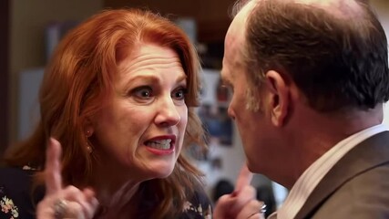 Woman arguing with man while gesturing in a kitchen setting - Powered by Adobe