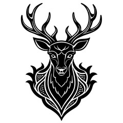 Naklejka premium Ornate deer symmetrical antlers gold highlights vector illustration