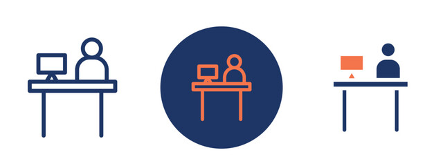 Set of 5 pixel perfect colored Workplace icon with 1 unexpanded, 1 silhouette, Icon of an office or workspace, used for corporate or HR content.