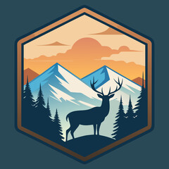 Deer in snowy landscape vector illustration