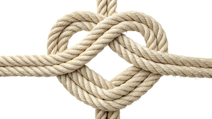 nautical rope heart knotted love symbol on white background PNG. AI GENERATED 