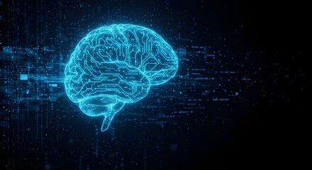 Abstract blue X-ray of a human brain, illustrating medical technology and the intricate anatomy of the mind