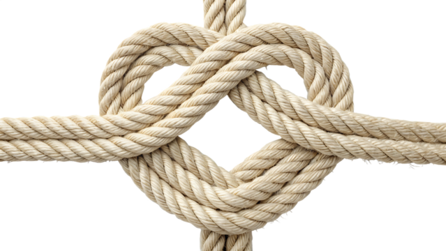 nautical rope heart knotted love symbol on white background PNG. AI GENERATED 