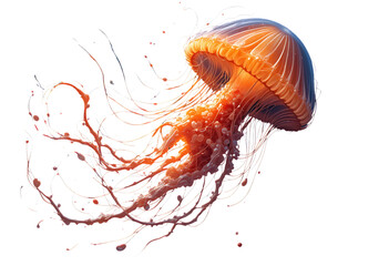 Vector of a jellyfish drifting underwater, glowing tentacles and fluid oil paint style.
