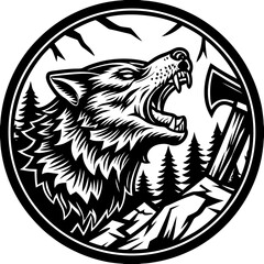 Naklejka premium Howling wolf rugged outdoor themed logo vector illustration