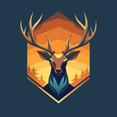 Abstract deer logo with antlers forming a tree vector illustration