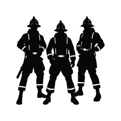Silhouette of Three Firefighters in Uniform &ndash; Emergency Response Team Illustration