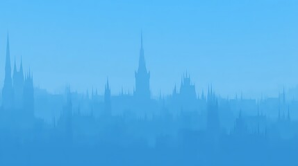 Fototapeta premium Blue city skyline with fog illustration