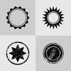 Set of Distressed Circular Stamps and Postmarks with Grunge Textures, Isolated on a Gray Background, Vector Illustration
