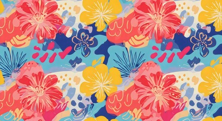 Abstract Minimalistic Seamless Design with Vibrant Dots and Summer Travel-Inspired Motifs