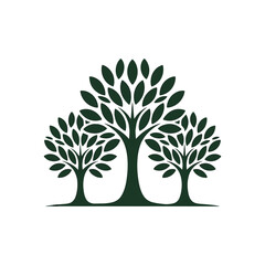 Obraz premium Unity in Nature: A symbolic representation of three vibrant trees with lush green foliage, rooted in a shared base, showcasing the beauty of nature's harmonious balance.