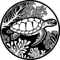 Coral Reef Sea Turtle Design Logo Vector Illustration