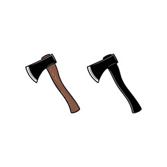 Axe Vector Graphic: Two axes, one with a wooden handle and the other with a black handle, presented as a clean, stylized vector graphic, perfect for adding a touch of ruggedness and craftsmanship.