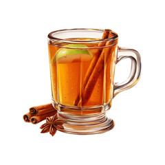 Fresh apple juice in a glass with whole and sliced apples isolated on a transparent background.