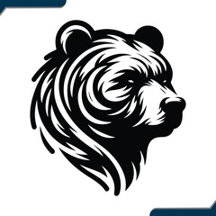 Vector Silhouette Illustration of a Bear Animal Face Design for Creative Projects