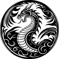 Fototapeta premium Fierce Dragon Strong Lines Fire Logo Vector Illustration